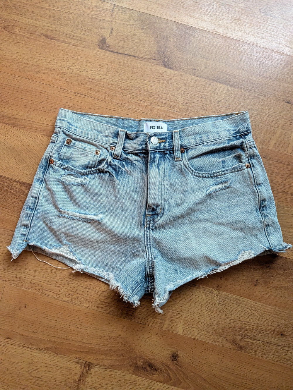 pistola Light Blue Distressed Denim Jean Shorts